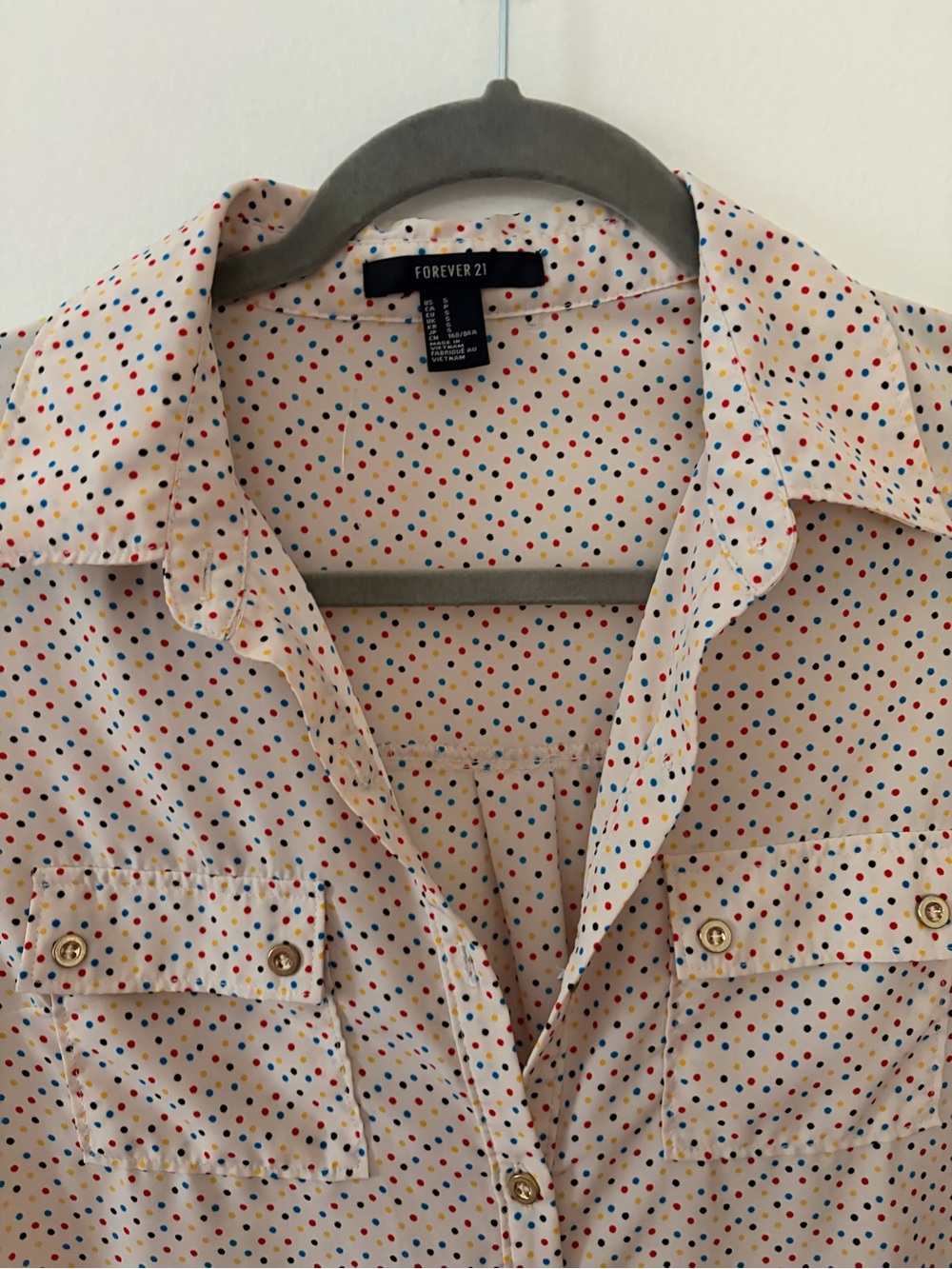 Forever 21 Cream Button-Up Shirt with Multicolor Polka Dots